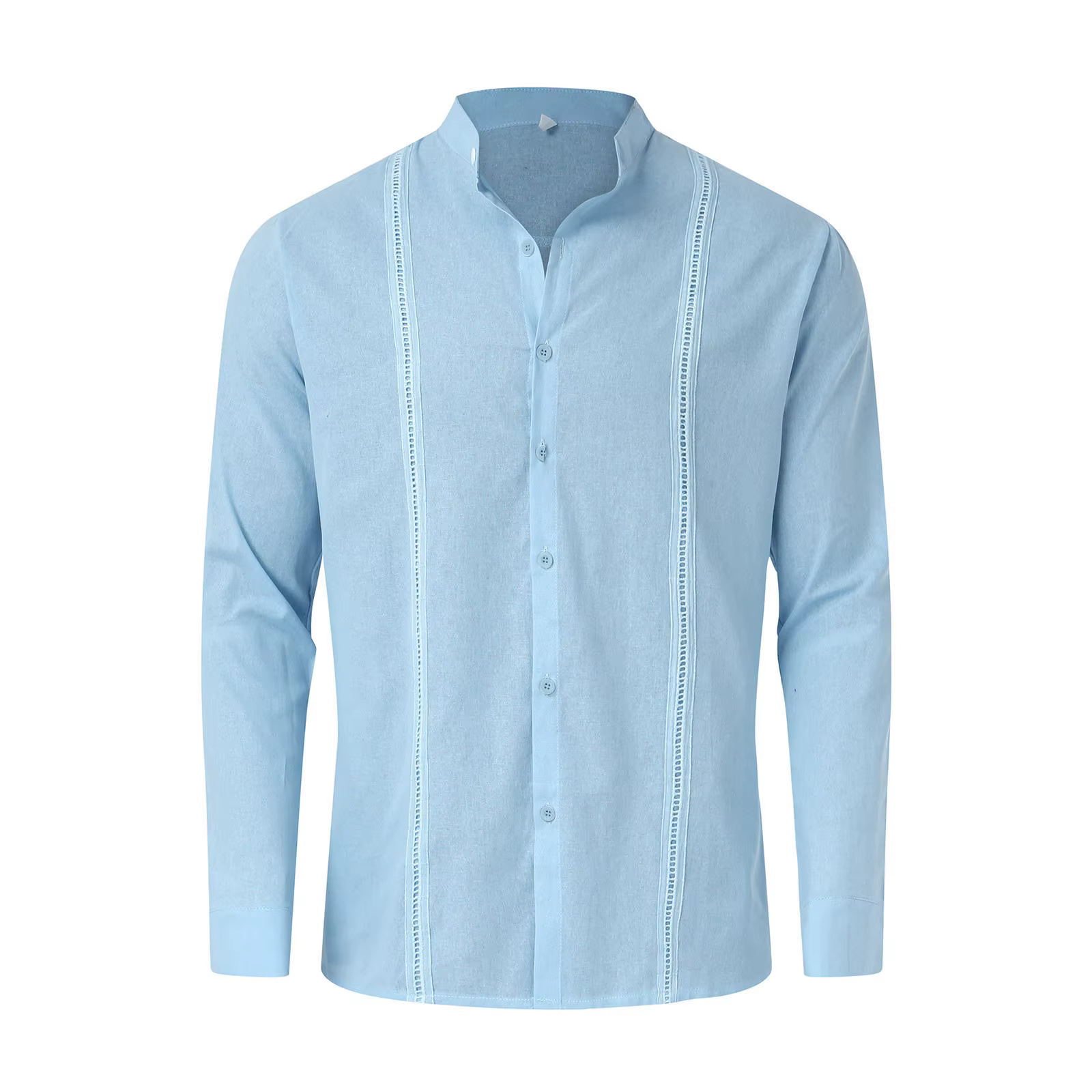 Chemises cubaines vintage pour hommes, mode printemps-automne, chemise guayabera unie à manches longues, chemise en coton et lin avec boutons brodés