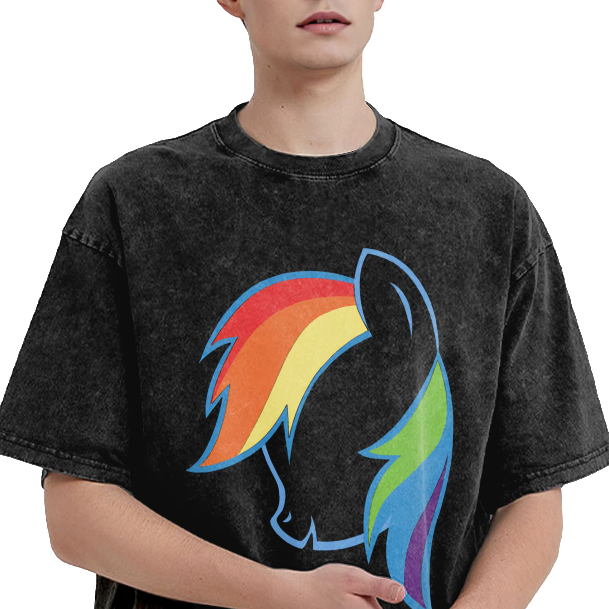 Rainbow Dash Men's T Shirt Washed Leisure Tee
