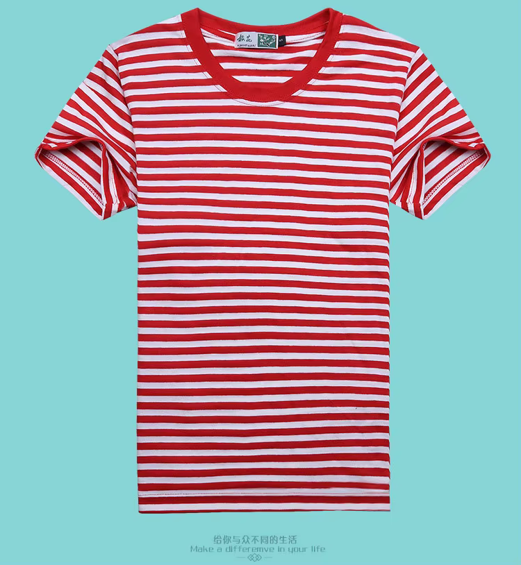 T-Shirt à manches courtes et col rond unisexe, en coton, à rayures