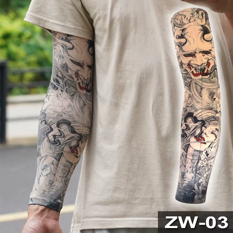 6 manchons de tatouage élastiques pour bras entier, pour hommes et femmes, motif réaliste de crâne Hannya japonais et dragon, pour maquillage corporel