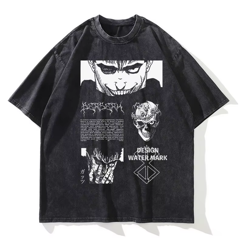 Anime Berserk t-shirt Guts Griffith Vintage lavé T-shirts Streetwear Manga hauts