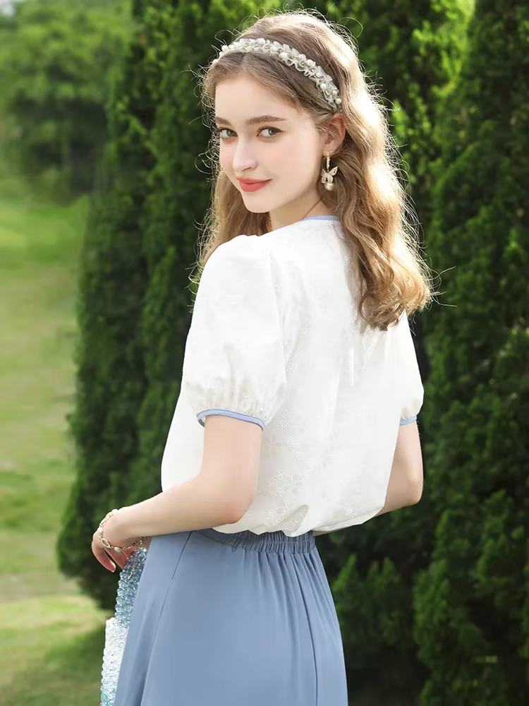 Je crois que vous chemisier blanc français bouffée manches courtes chemises et chemisiers en coton femmes hauts 2025 été femme chemise 2232055047