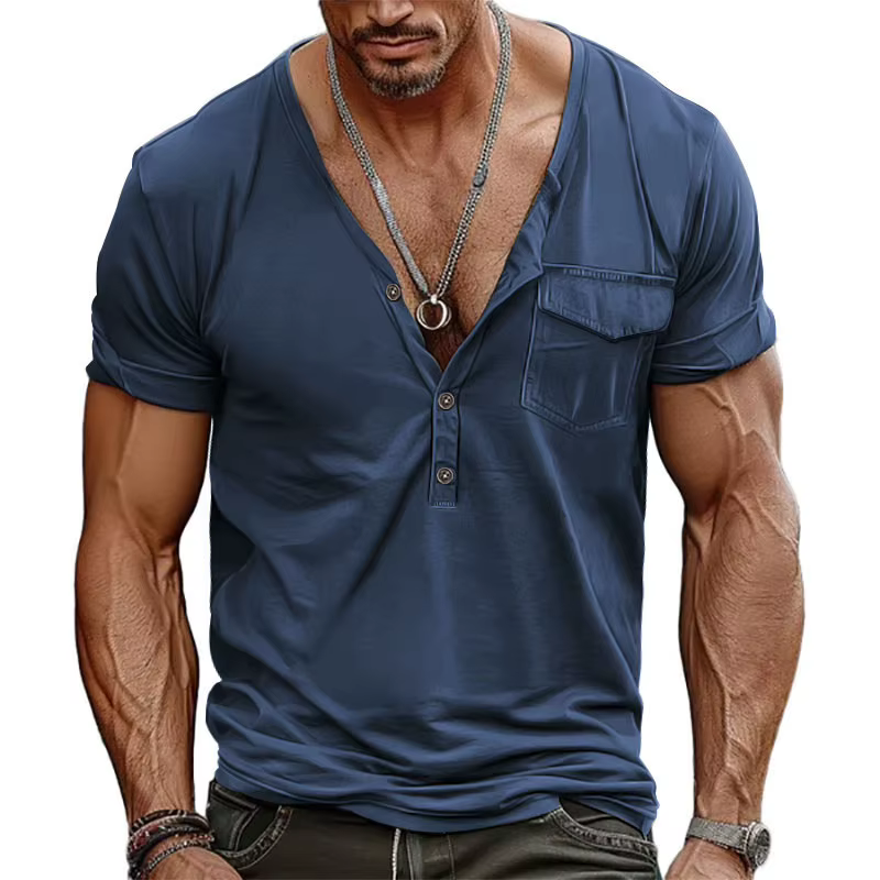 T-shirt Henley col en V pour homme