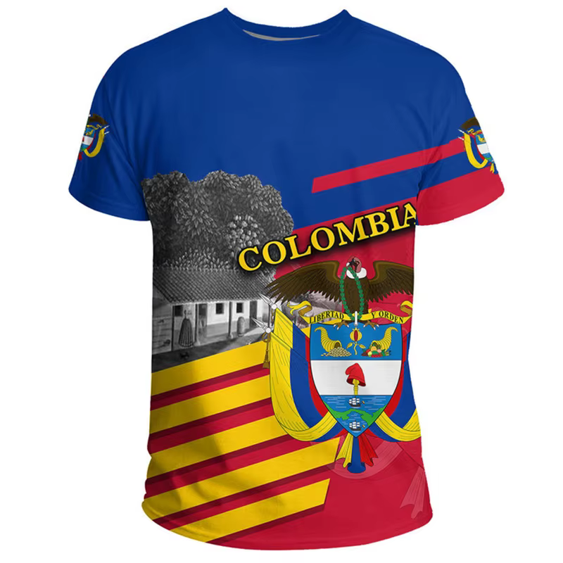 Columbia hommes T-shirt décontracté ample col rond drapeau colombien à manches courtes hauts t-shirts vêtements