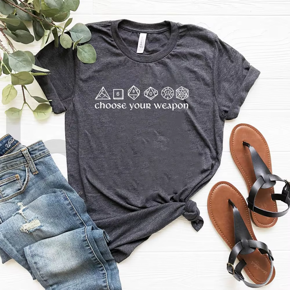 Choisissez votre arme T-shirt drôle DnD dés chemise jeux de société RPG Gaming t-shirts unisexe à manches courtes