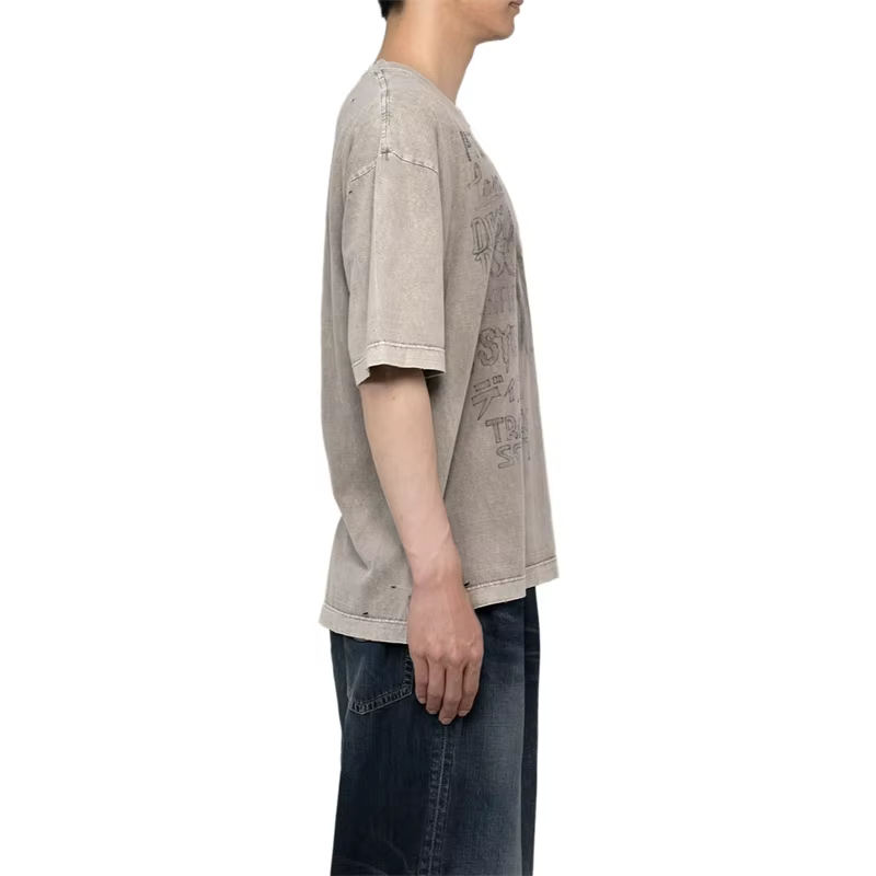 T-shirt à manches courtes pour hommes, col rond dégradé délavé, rétro, décontracté, ample, pour hommes