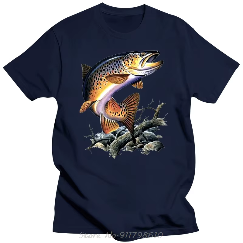 T-shirt de pêche à la truite marron unisexe