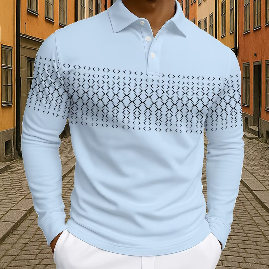 Polo de Golf géométrique à manches longues pour hommes