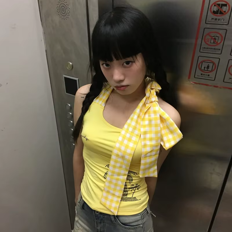 Genayooa Y2k japonais débardeurs à lacets imprimé graphique hauts Streetwear sans manches t-shirt femmes Y2k Vintage dos nu réservoirs d'été