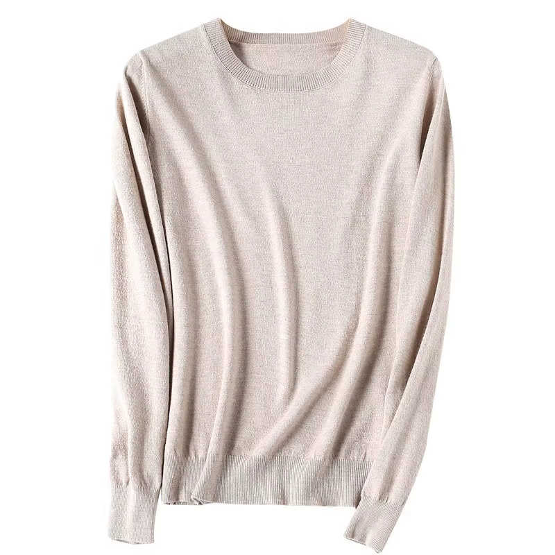 Pull tricoté à col rond pour femme, fin, à manches courtes ou longues, confortable, doux, style décontracté, chemise de base pour l'automne