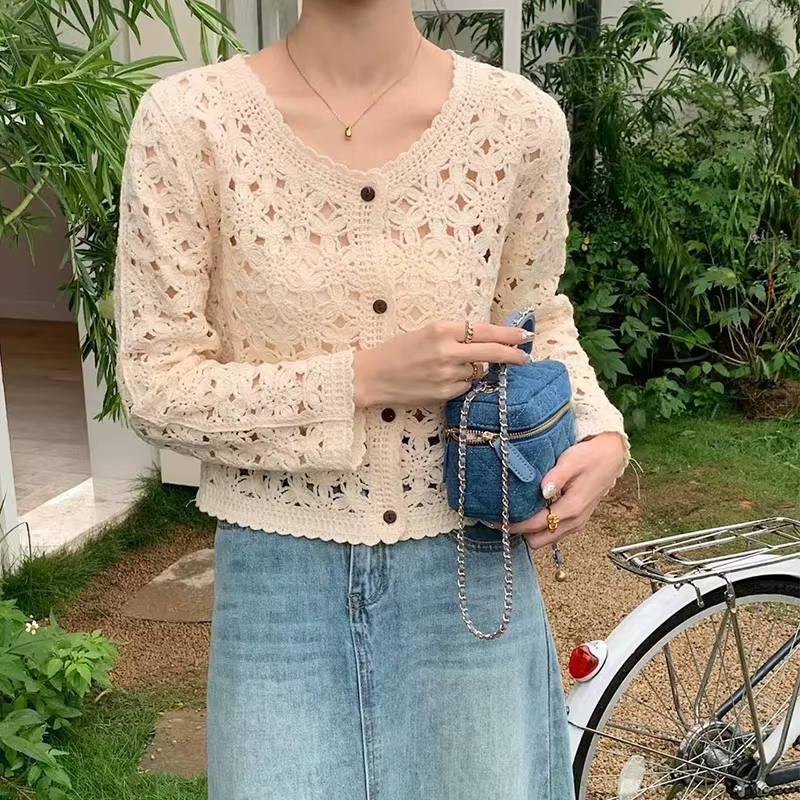 Haut en Crochet à manches longues pour femmes