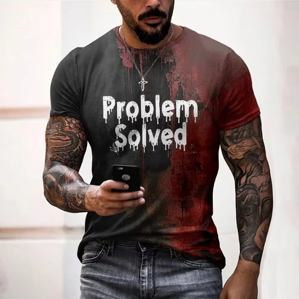 T-shirts pour hommes problème résolu sanglant imprimé