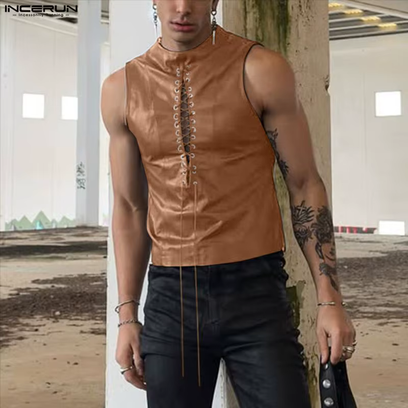 INCERUN – débardeurs en cuir PU pour hommes