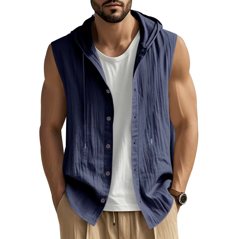 Chemise sans manches décontractée en lin pour homme