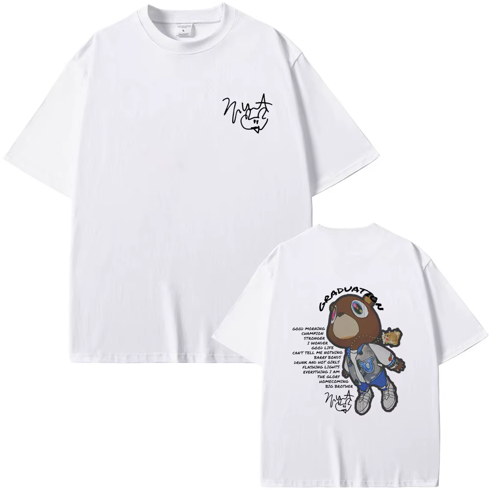 Rappeur Kanye West Graduation Double face graphique T-shirt hommes femmes Hip Hop surdimensionné col rond