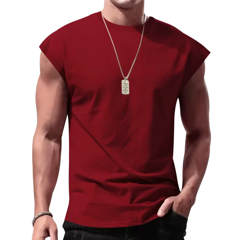 T-shirt homme 2026 décontracté sans manches été sportswear ample couleur unie gilet de base sans