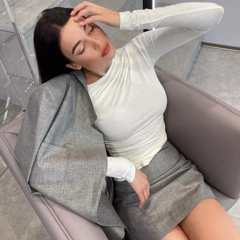 Haut à manches longues blanc T-Shirts femmes basique