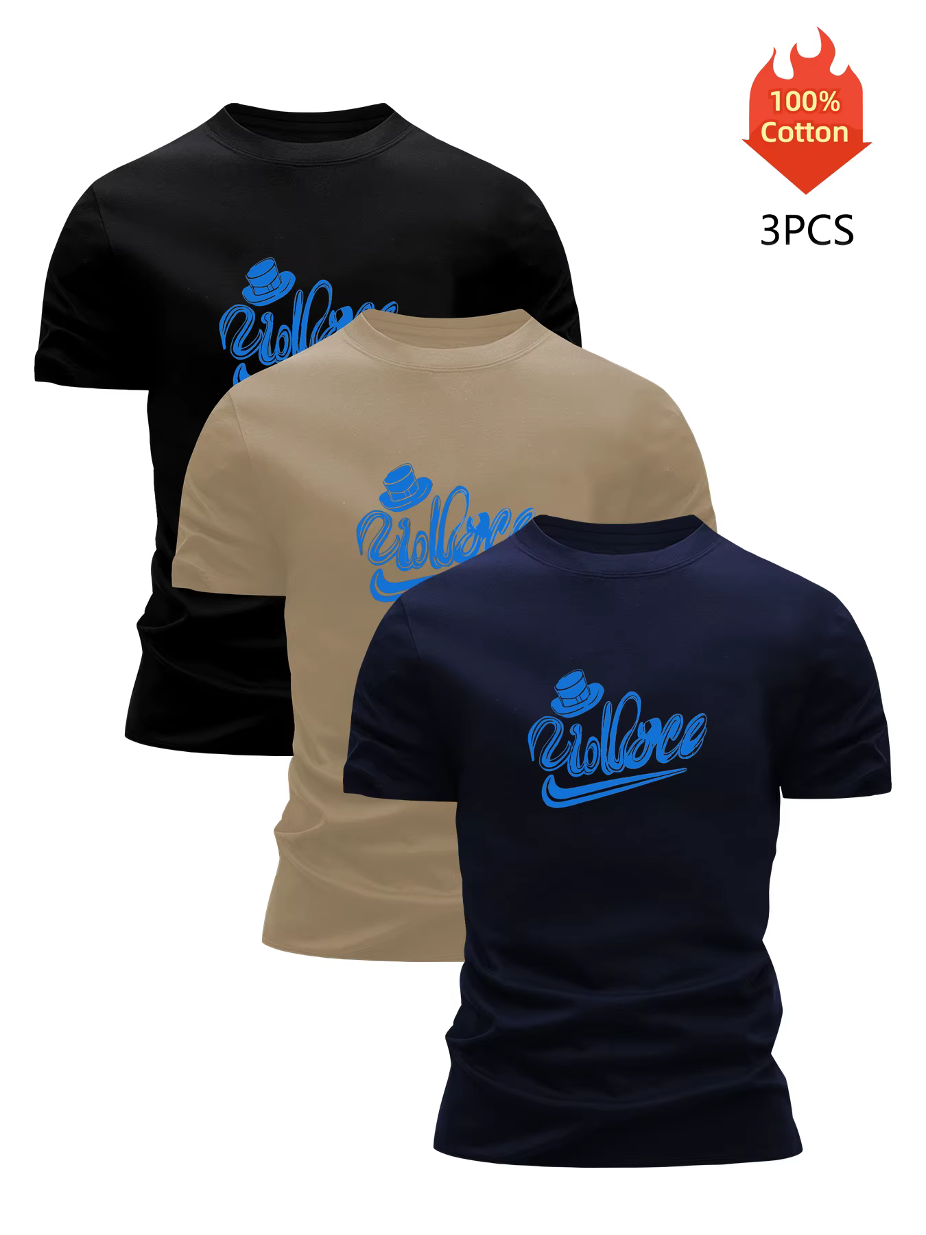 T-shirt imprimé pack de 3 t-shirts graphiques 100 % coton pour hommes chemisier d'été drôle décontracté respirant cool luxe vêtements de haute qualité