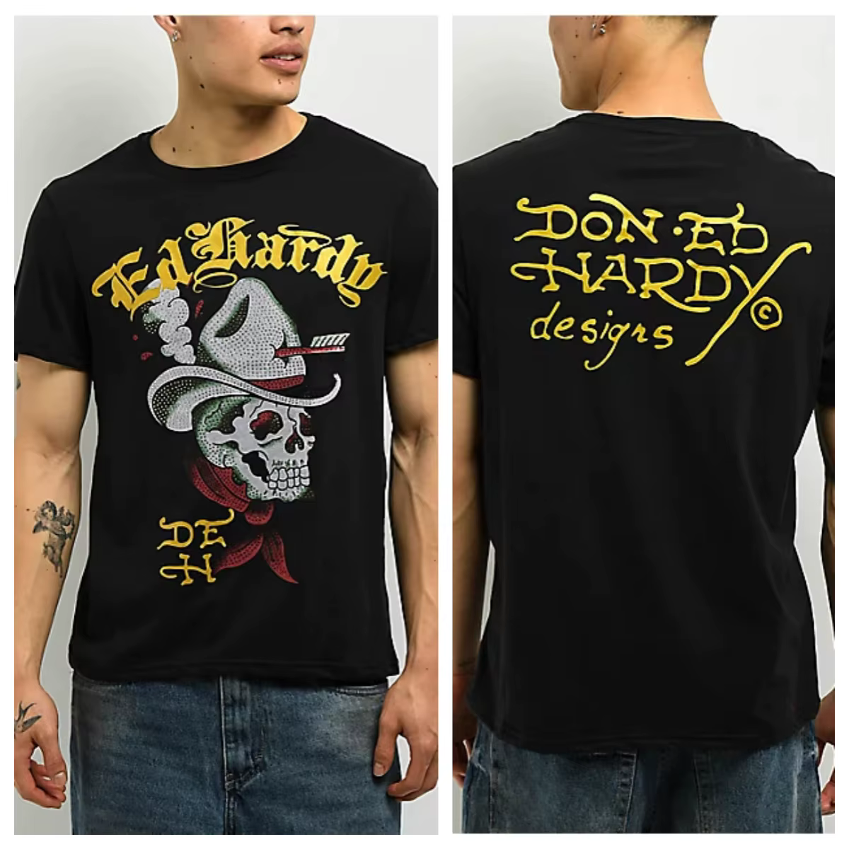 T-shirt en coton avec motif graphique Crouching Panther Ed Hardy Y2k Tattoo Art Street Trendy Brand pour hommes et
