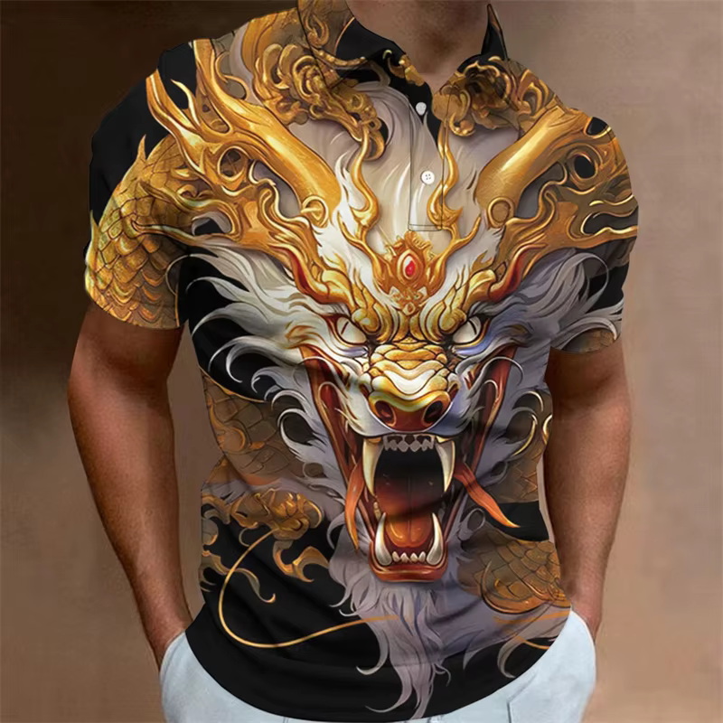 Polo à motif de dragon pour hommes