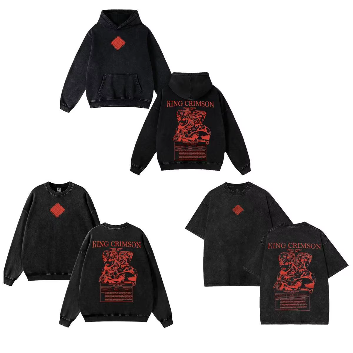 Diavolo King Crimson Jojo Bizarre Adventure T-shirt décontracté en coton lavé à col rond à manches courtes imprimé léger et respirant