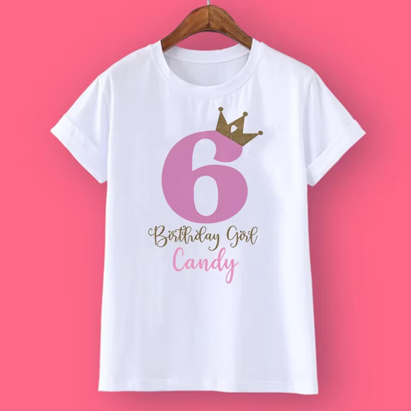 T-Shirt Personnalisé avec Couronne et Nom pour Fille de 1 à 10 Ans, Vêtements de ix, Cadeaux à la Mode