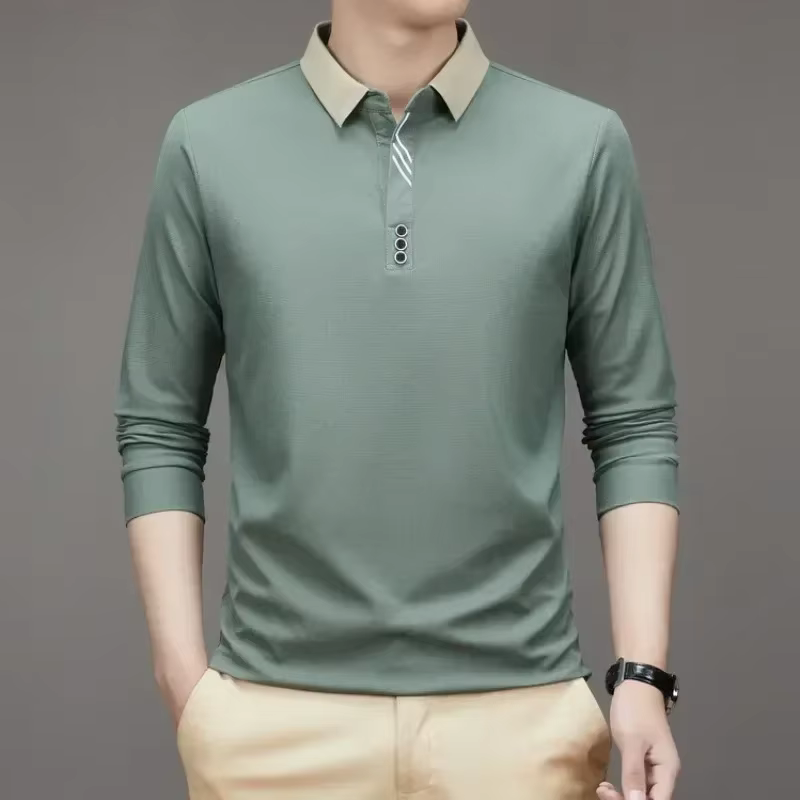 T-shirt gaufré à manches longues et col rabattu pour hommes