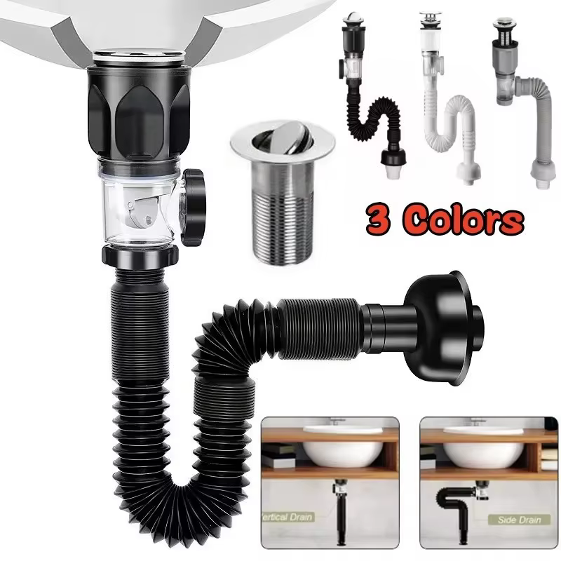 Ensemble de tuyaux de vidange Anti-odeur rabattables, filtre désodorisant rétractable pour évier de cuisine, bec de descente Flexible, salle de bains, Anti-colmatage