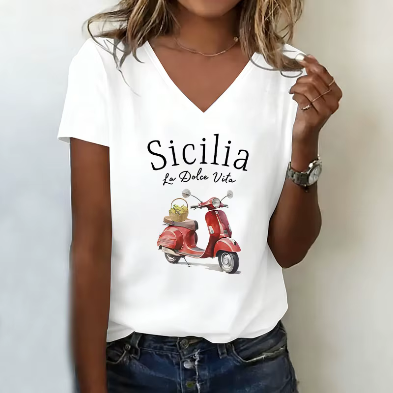 La Dolce Vita T-shirt col en V décontracté à la mode pour femmes