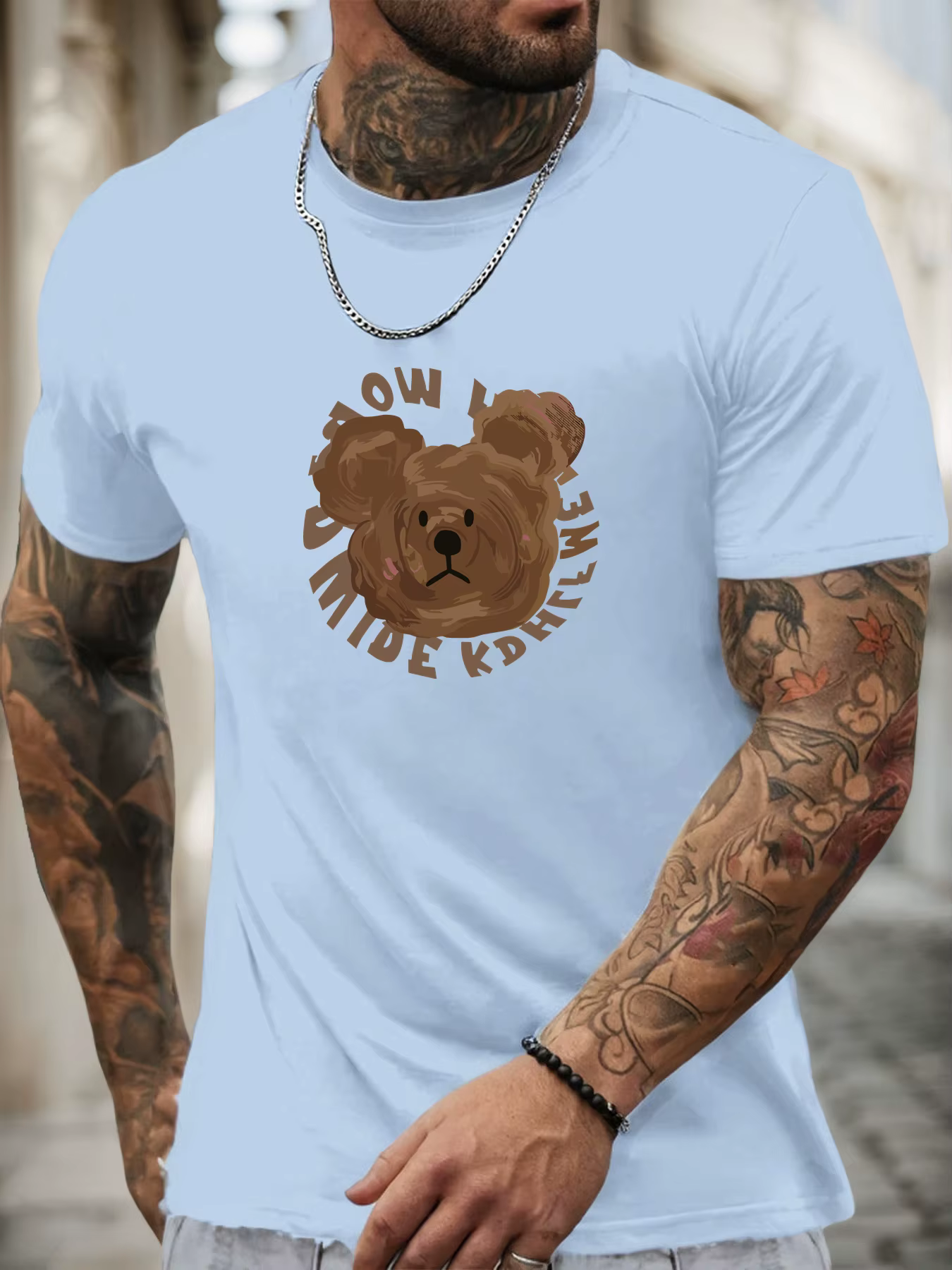 2025 hommes à la mode mignon ours brun graphique T-Shirt blanc décontracté confortable doux coton minimaliste quotidien haut Streetwear
