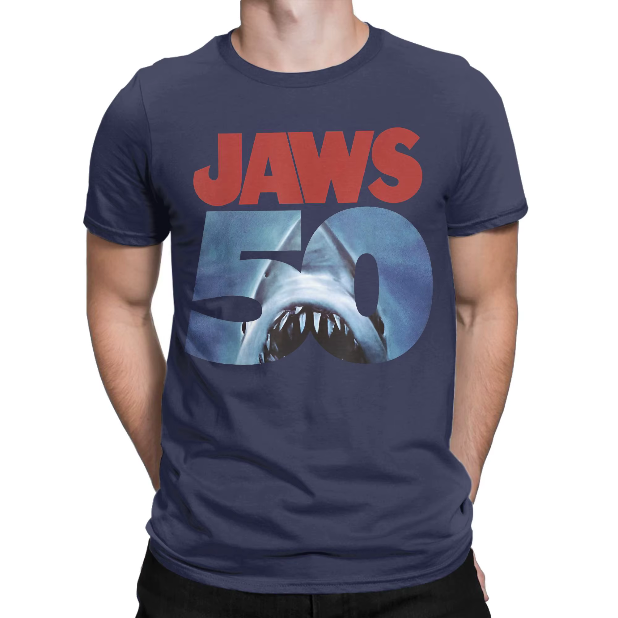 Mâchoires 50th anniversaire Logo film graphique T-Shirt hommes coton créatif