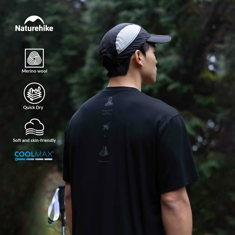 Naturehike laine mérinos séchage rapide t-shirt ras du cou en plein air randonnée décontracté haut sport