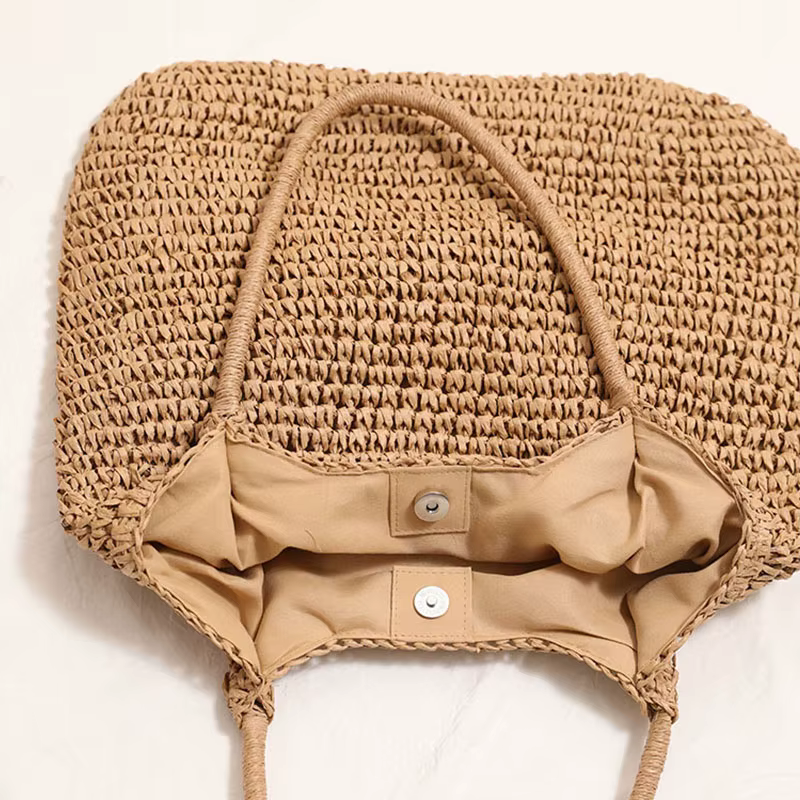 Sac fourre-tout en paille tressé couleur unie