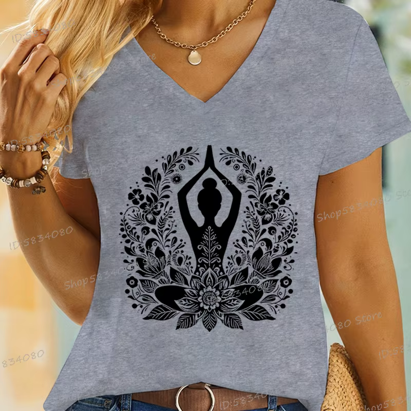 Femmes Yoga chemise florale conception graphique à manches courtes t-shirt décontracté