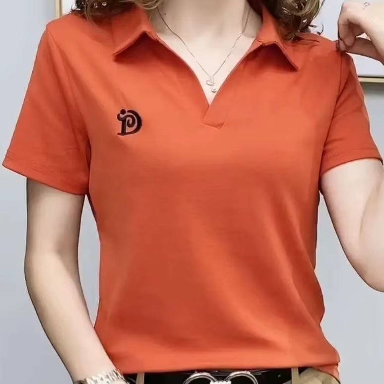 Polo t-shirt pour femmes à manches courtes nouvel été col en v lettre pull tricoté t-shirts femme vêtements grande taille dames hauts