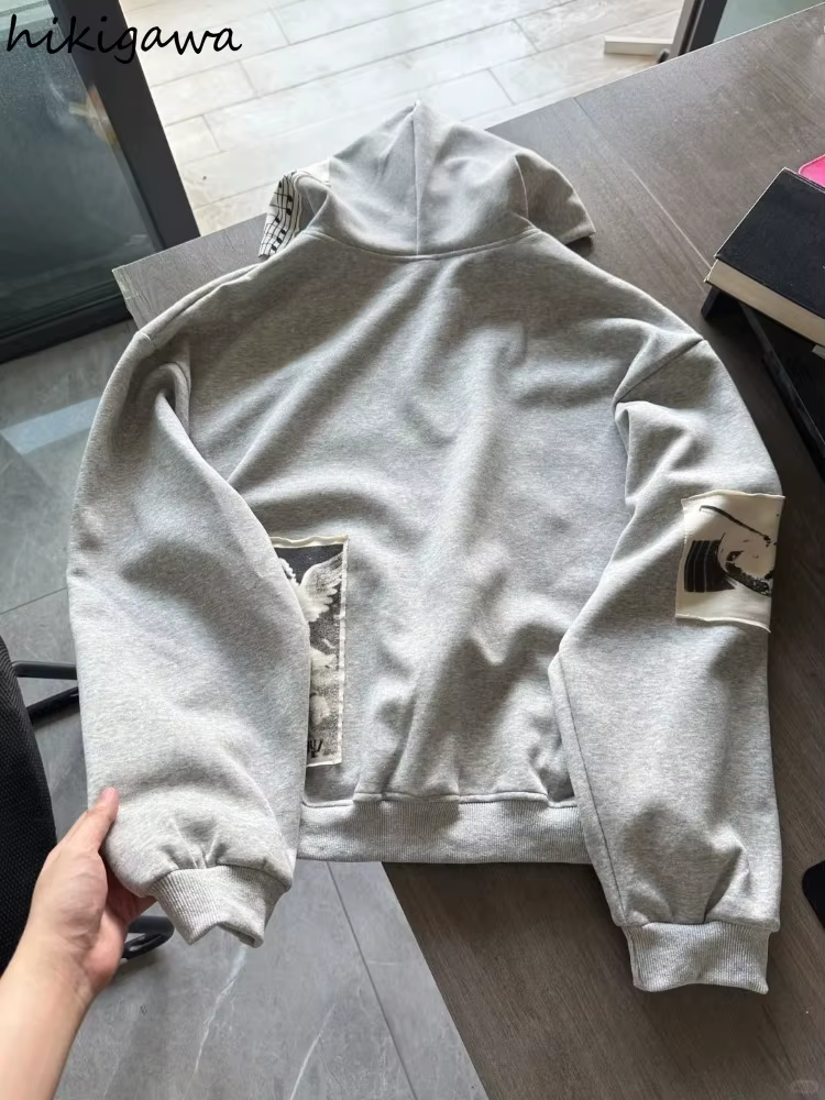 Sweat-shirts à capuche vêtements pour femmes rétro Patchwork Portrait imprimé vestes Y2k hauts 2025 Ropa Mujer