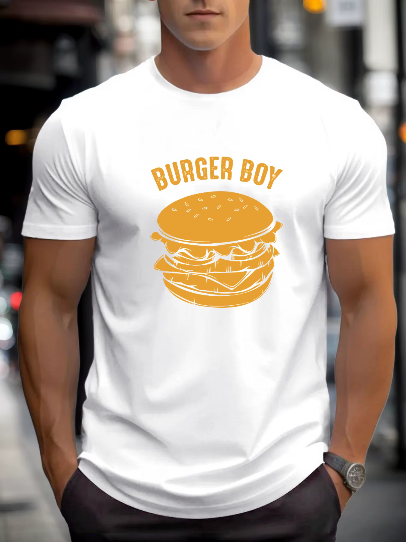 T-Shirt à manches courtes pour hommes 100% coton doux respirant BURGER BOY