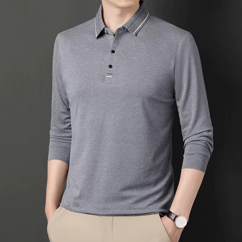 Polo à manches longues pour hommes d'âge moyen, printemps-automne