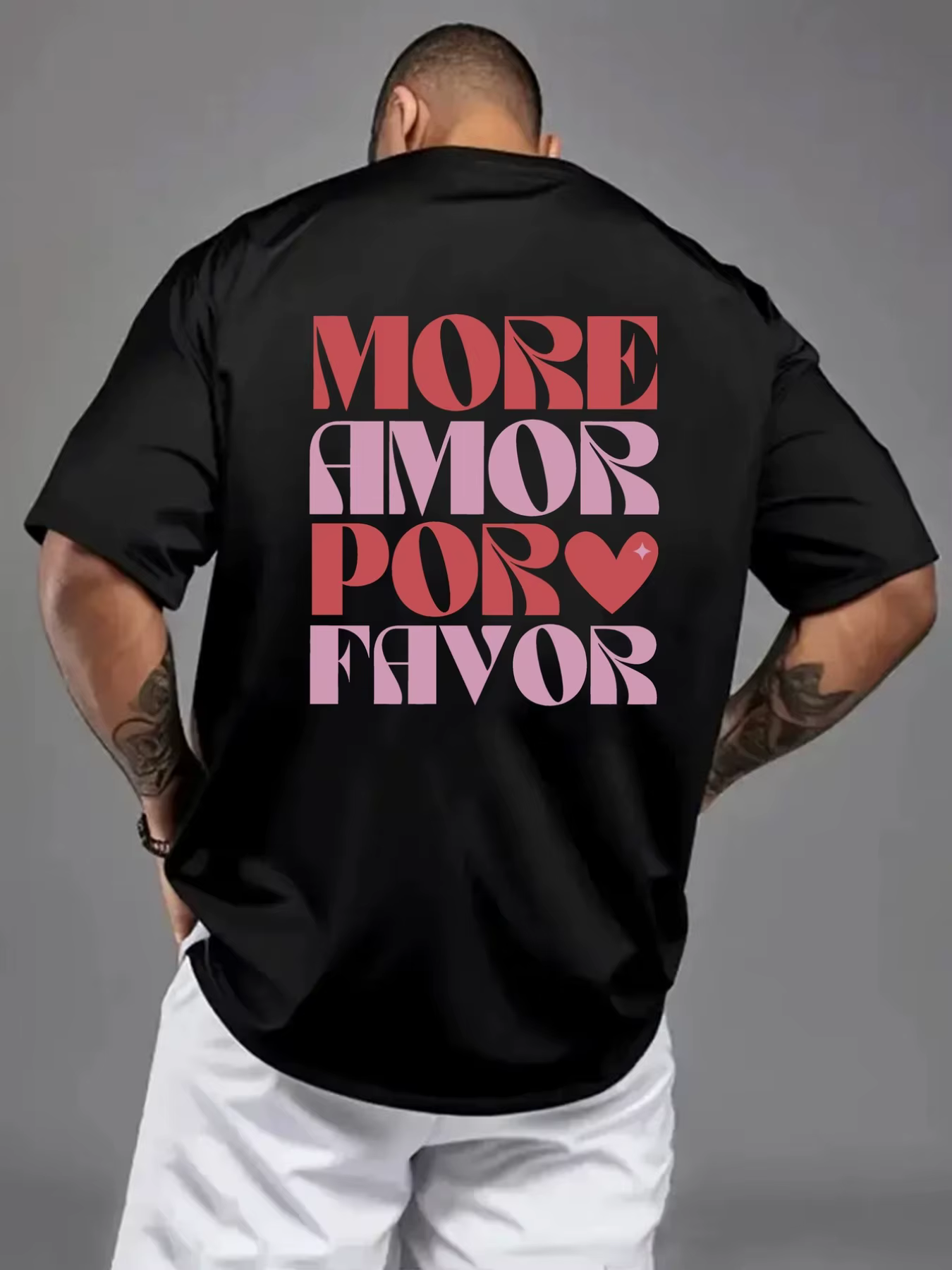 T-shirt pour homme en coton 100% doux de qualité supérieure avec impression de citation d'amour « More Amor Por Favor »