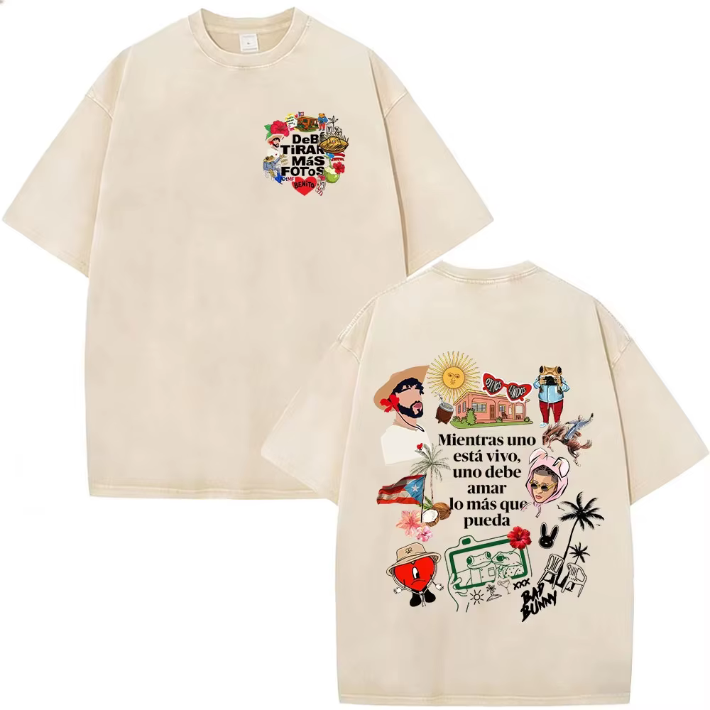 T-shirts vintage délavés Bad Bunny Debi Tirar Mas Fotos DTMF – Vêtements pour hommes