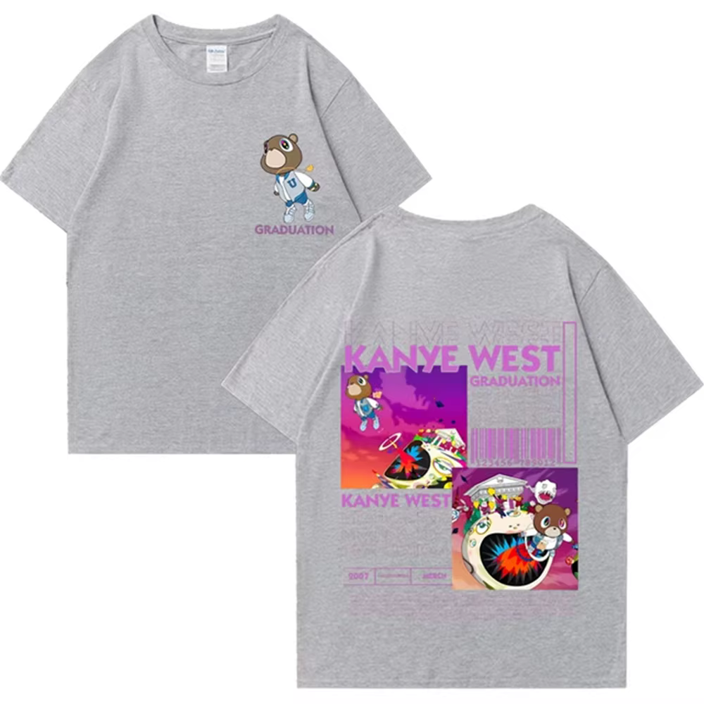 Kanye West Graduation Bear Double face imprimé t-shirt hommes femmes mode Hip Hop dessus frais à manches courtes unisexe T-shirts 72463