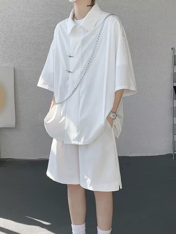 Ensemble chemise et short en soie froide pour homme – Été, fin, séchage rapide, respirant, col à revers, manches courtes