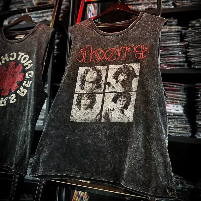 American Rock Band imprimé Vintage lavé sport gilet coton sans manches hommes T-shirt Hip-hop vêtements