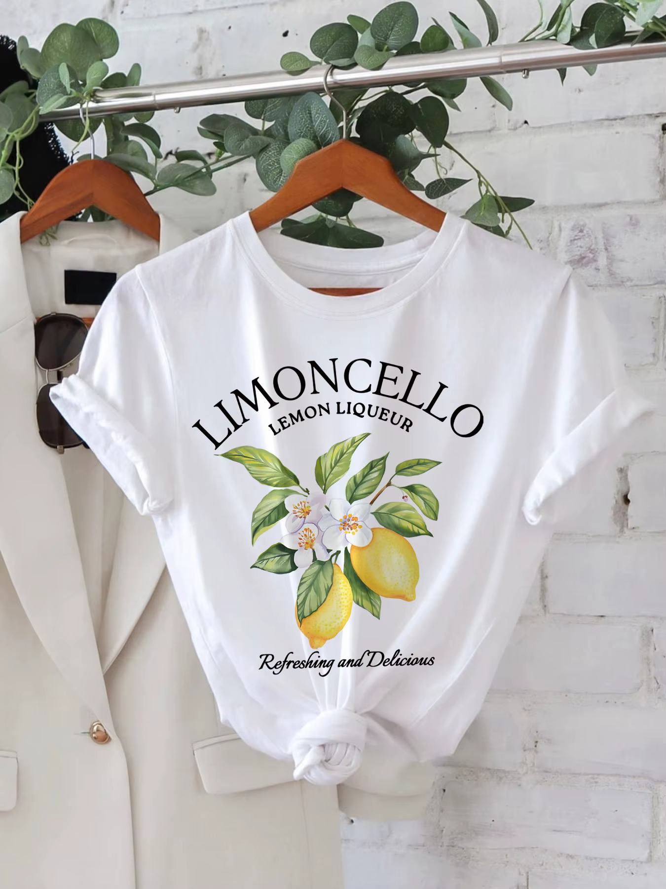 LIMONCELLO T-Shirt imprimé graphique citron et motif Floral manches courtes col rond haut décontracté pour femme parfait pour le printemps et l'été