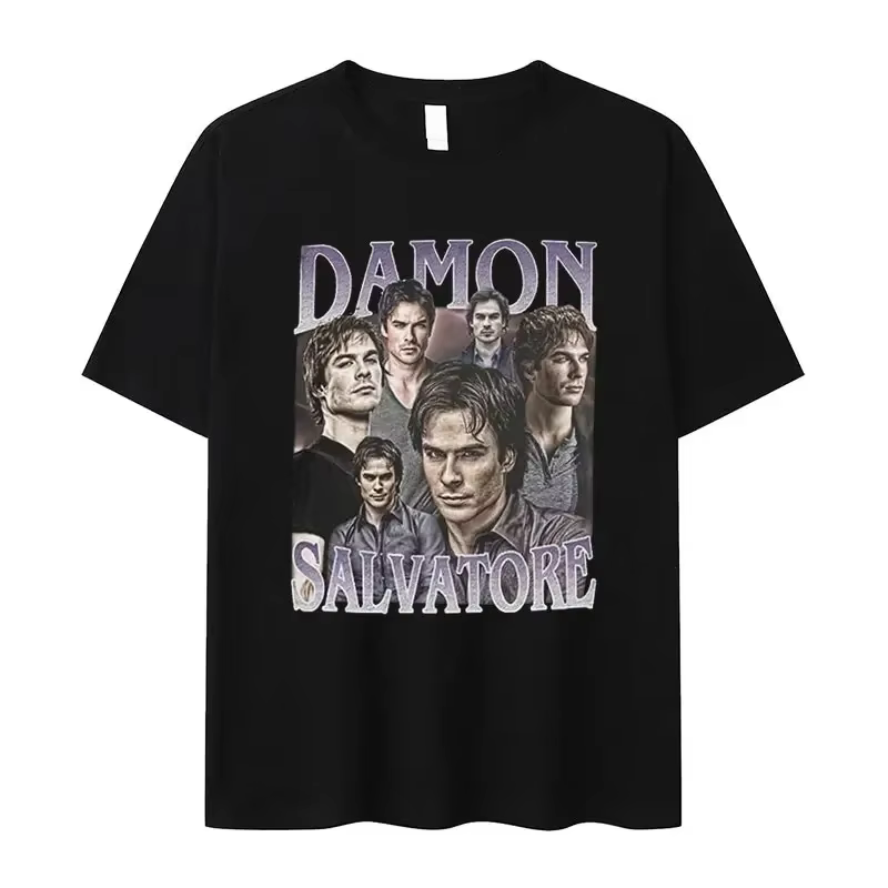 Damon Salvatore Ian Somerhalder émission de télévision T-shirt pour femmes été hauts t-shirts col rond