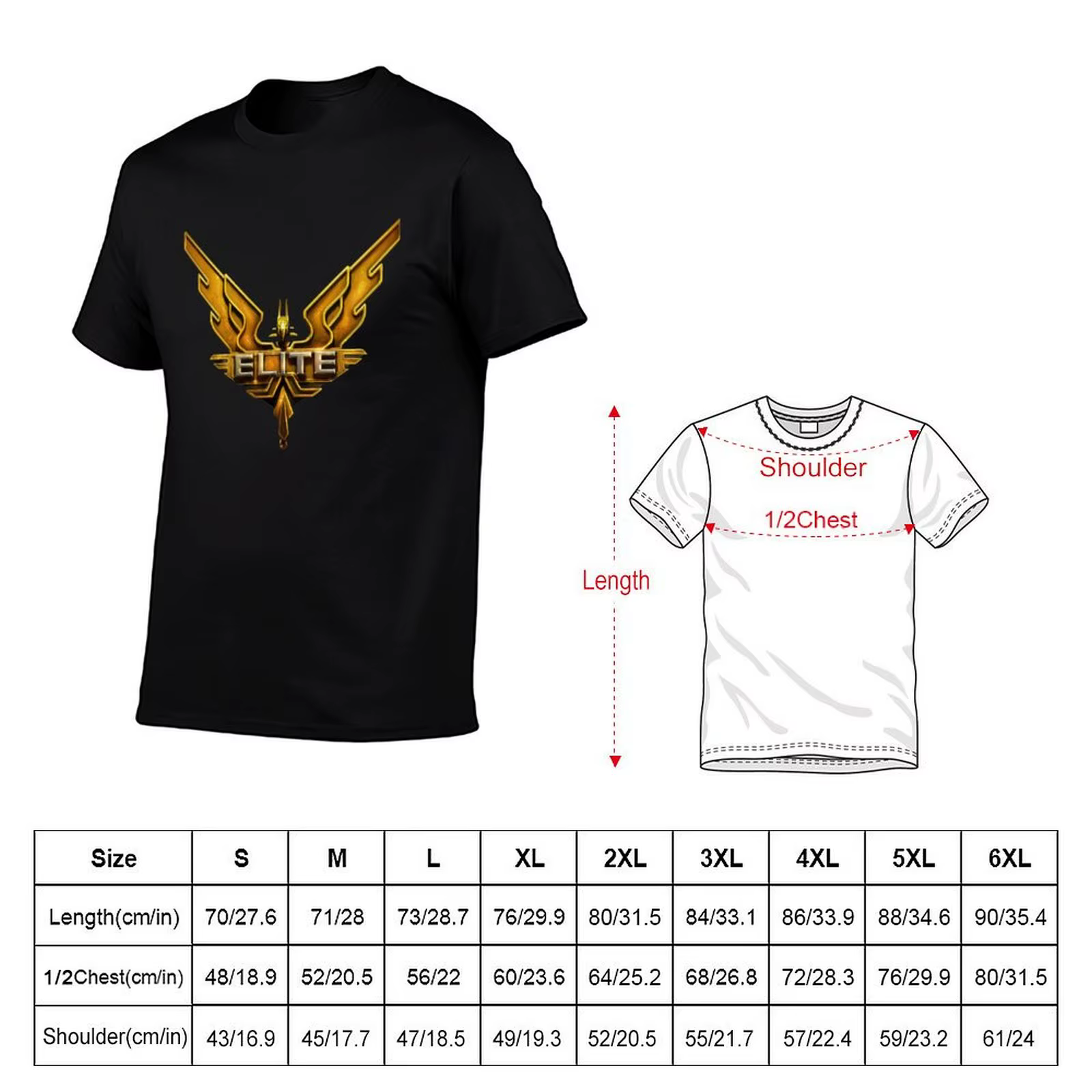 T-shirt avec logo doré Elite Dangerous, t-shirt imprimé à motif tendance