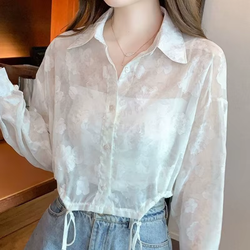 Chemises transparentes à manches longues pour femmes