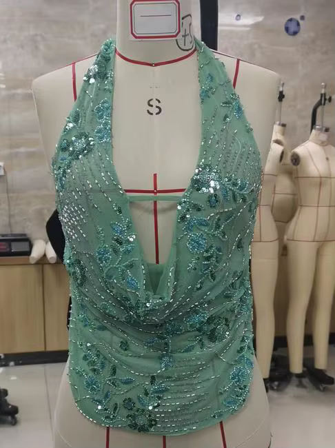 Femmes haut à paillettes col en v dos nu culture hauts été licou cou débardeur Camisole Sexy