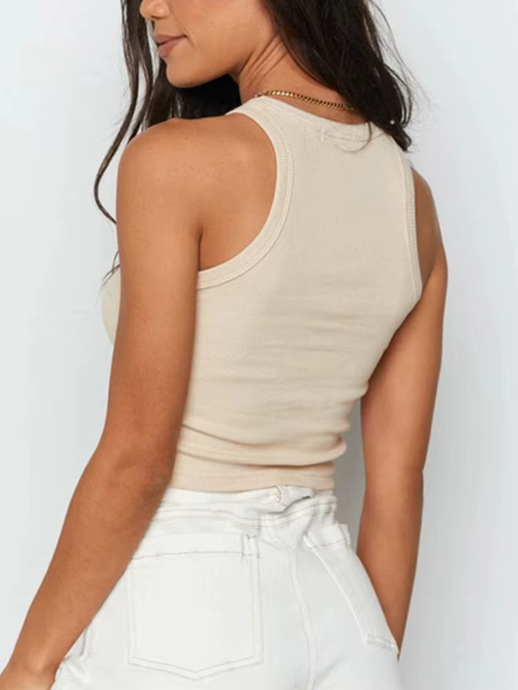Débardeur côtelé femmes blanc été décontracté Fitness gilet court couleurs bonbons tricoté épaules dénudées Sexy haut