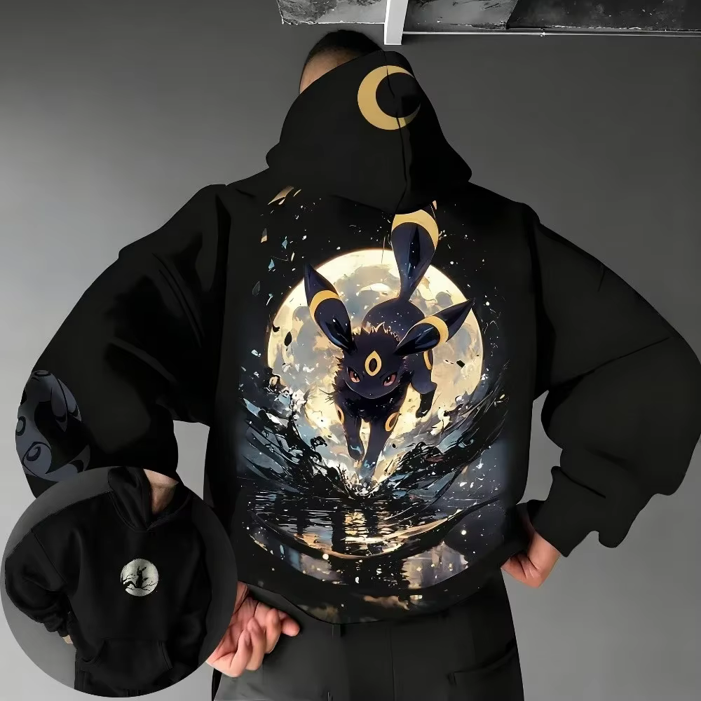 Pokémon jeu portable Umbreon imprimé hommes pull printemps/automne nouveau ample quotidien sport